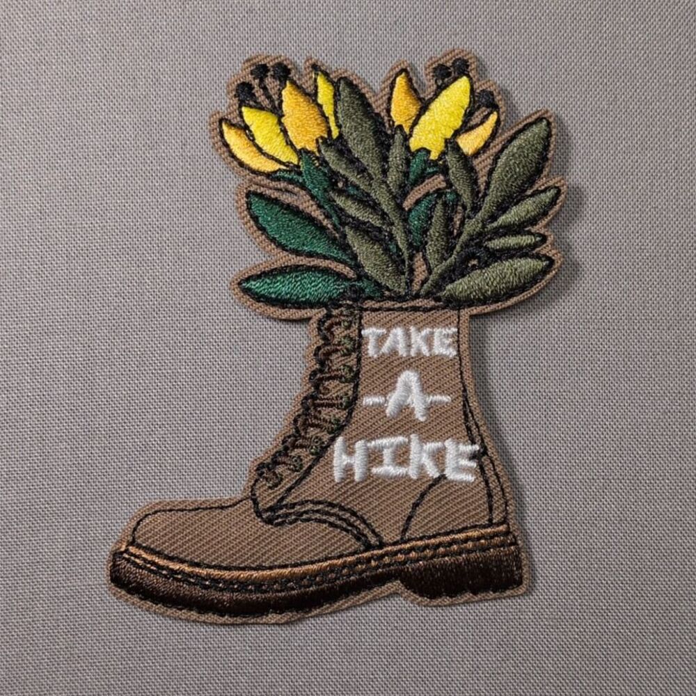 Take a Hike Boot Flower Iron On Patch | Hiking Patch